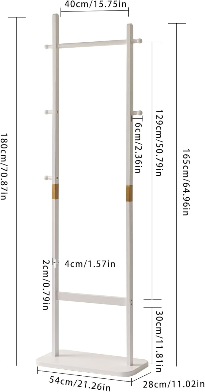 Clothing Rack for Hanging Clothes, White Freestanding Clothes Rack Heavy Duty, Small Hanging Rack Hall Tree, Very Sturdy Coat Rack Stand White USYD-201