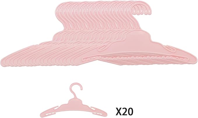 20 Pcs Doll Hangers for 18 inch Doll Clothes, Pink Doll Hangers, Sturdy Doll Hangers Accessories, Work Great with Rod Less Than 1/2 inch Diameter, Made of Safe ABS Plastic