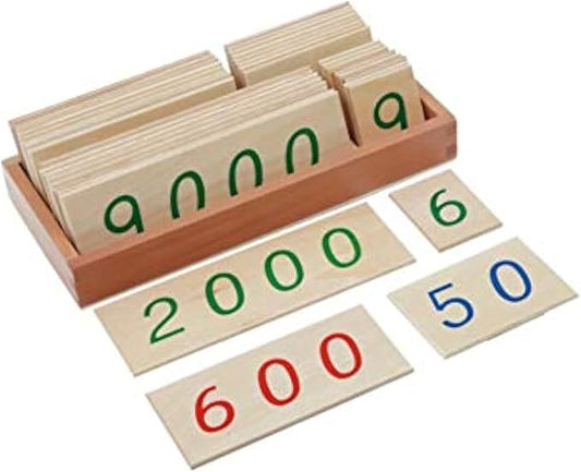 Adena Montessori Materials-Small Wooden Number Cards with Box (1-9000)