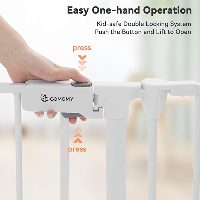 COMOMY 150" Extra Wide Baby Gate with Door, Dog Gates for The House Doorways Fireplace, Auto Close Baby Fence Play Area, Walk Through Pet Gate, Hardware Mounted Baby Gate, 6-Panels (30" Tall, White)