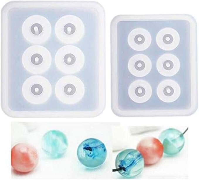 2pcs/set Sphere Bead with Holes Resin Epoxy for Jewelry Polymer Pearl Clay DIY Cake 3D Drop Glue Crafting Decor Silicone Mold Tool
