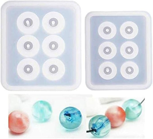 2pcs/set Sphere Bead with Holes Resin Epoxy for Jewelry Polymer Pearl Clay DIY Cake 3D Drop Glue Crafting Decor Silicone Mold Tool