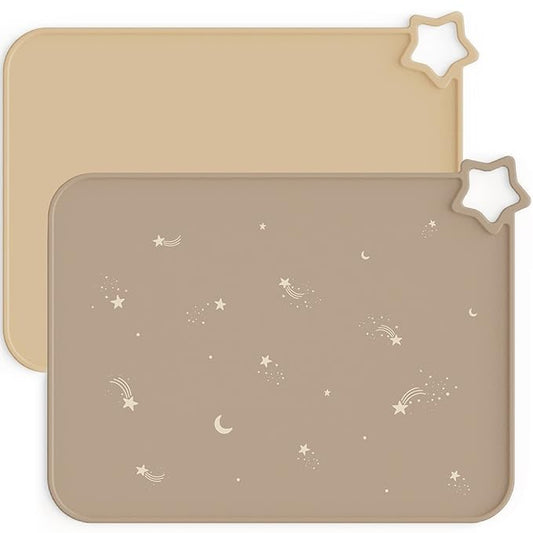Moonkie Silicone Placemats for Baby & Kid, Stain-Proof Non-Slip Toddler Food Mats Eating Table Mat with 2 Packs