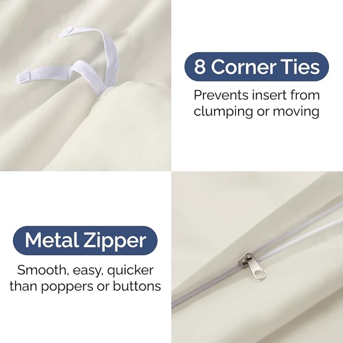 Duvet Cover Cal King Size Set - Extra Soft Cal King Size Duvet Cover 104 x 98 with 2 Pillow Shams - Hotel Luxury Easy Care & Fade Free w/Zipper Closures & Ties - Comfy Breathable Bedding Set (Ivory)