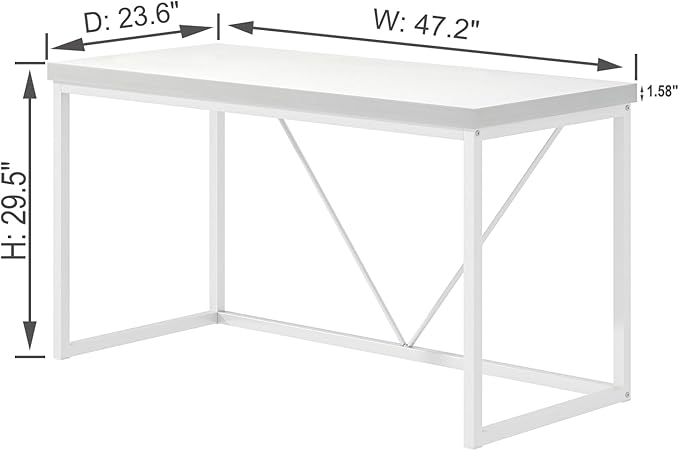 EXCEFUR White Computer Desk, Modern Home Office Desk, Small Wood Study Writing Table Workstation for Bedroom Living Room, 47 inch