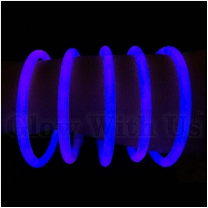 Glow Sticks Bulk Wholesale Bracelets, 100 8” Blue Glow Stick Glow Bracelets, Bright Color, Glow 8-12 Hrs, 100 Connectors Included, Glow Party Favors Supplies, Sturdy Packaging, GlowWithUs Brand