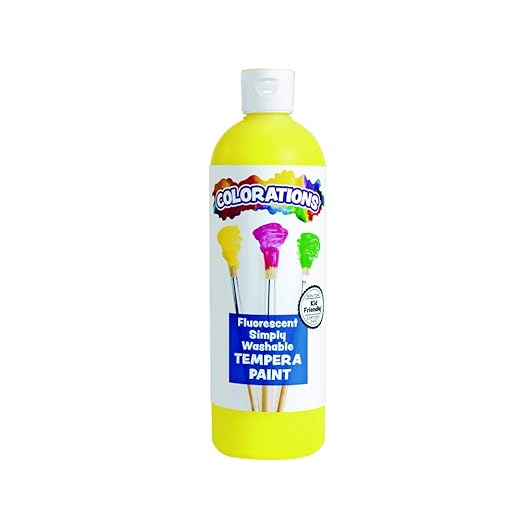 Colorations Washable Tempera Paint, 16 fl oz, Fluorescent Yellow, Neon, Non Toxic, Vibrant, Bold, Bright, Kids Paint, Craft, Hobby, Fun, Art Supplies (Item # FSWTYE)