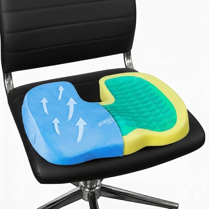 LuminaRest® Gel Seat Cushion for Long Sitting – Premium CertiPUR-US® Certified Memory Foam, Ergonomic Office Chair Cushion for Tailbone and Coccyx Pain Relief, Sciatica & Back Support – (Blue)