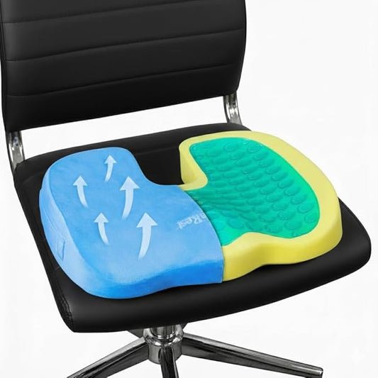 LuminaRest® Gel Seat Cushion for Long Sitting – Premium CertiPUR-US® Certified Memory Foam, Ergonomic Office Chair Cushion for Tailbone and Coccyx Pain Relief, Sciatica & Back Support – (Blue)