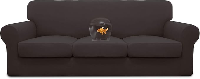 Easy-Going 100% Dual Waterproof Oversized Cover Stretch Soft Couch Cover for Dogs, Sofa Slipcover for 3 Separate Cushion Couch Leakproof Furniture Protector for Kids, Pets Chocolate