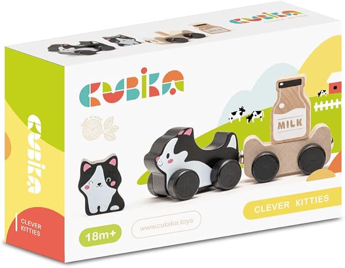 Wooden Clever Kitties Train Toy – Magnetic Cat-Themed Wood Toy Playset for Toddlers 18 Months+ – Montessori Toy for Fine Motor Skills and Imaginative Play