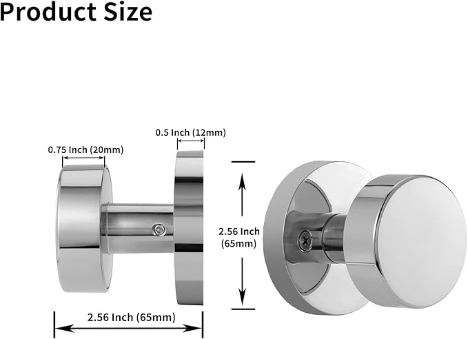 4 Pack Polished Chrome Dummy Door Knobs Interior, One-Sided Silver Door Knobs for Closets and French Double Doors, Non-Turning Round Modern Door Handles