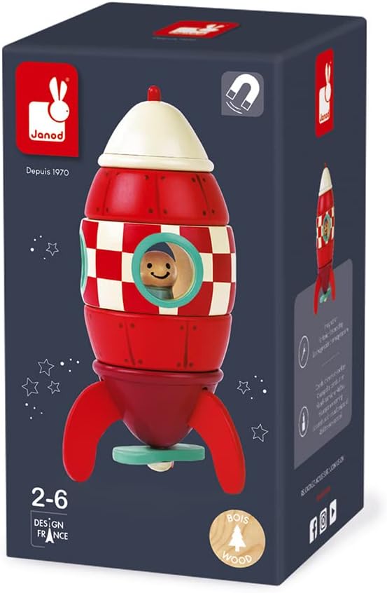Janod Small Wood Magnetic Rocket Kit – 2 in 1 Game - Ages 2-6 - J05207