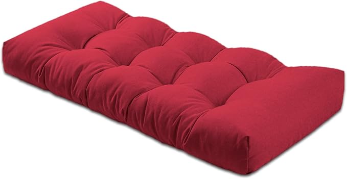 Bench Cushion 42 inches,Indoor/Outdoor Non-Slip Tufted Cushions, Premium Waterproof Linen, Soft Piano Sofa Cushions, Entryway Storage, Bay Window, High-Density Memory Foam(Dark Red-42x16x4in)