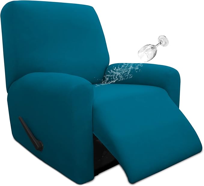 Easy-Going 100% Dual Waterproof Recliner Cover Stretch Soft Couch Cover for Dogs, Sofa Slipcover for Recliner Couch Leakproof Furniture Protector for Kids, Pets Peacock Blue