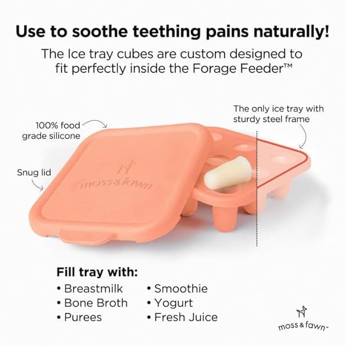 Baby’s First Bites Starter Kit – Ice Cube Tray, Forage Feeder, Freezer Mold & Pacifier Feeder – Milestone Magnet for Food Tracking & Feeding Tips – Baby Food Prep Essentials - Bloom