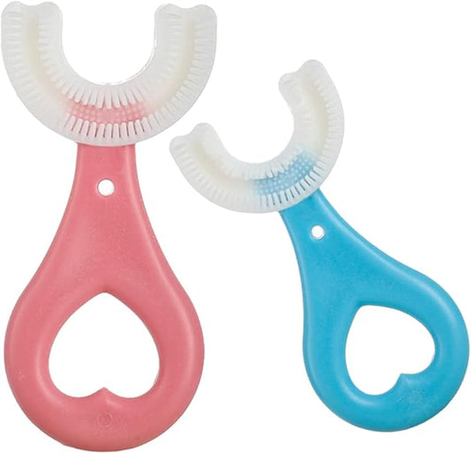 2 Pcs U-Shaped Kids Toothbrush, Premium Soft Manual Training Toothbrush for Kids 2-6 Years Old. (Blue+Pink)