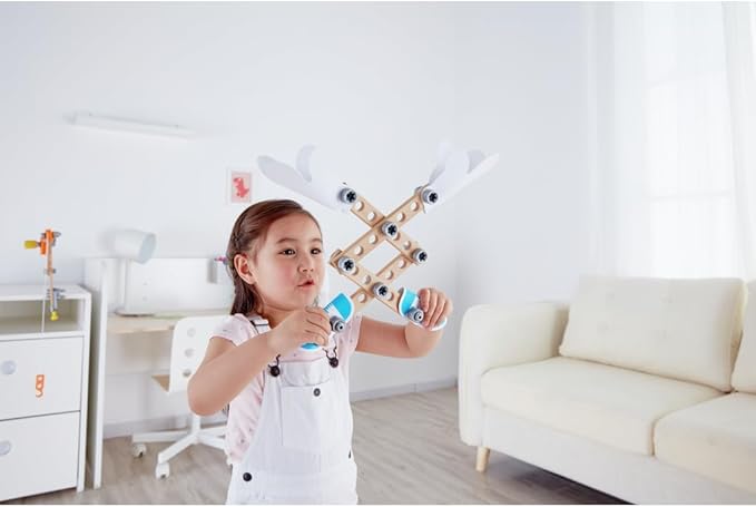 Hape Three Experiment Kit | Junior Inventor Kids Physics Mechanical Crane, Grabber & Climbing Frog Play Set for Children Aged Four & Up