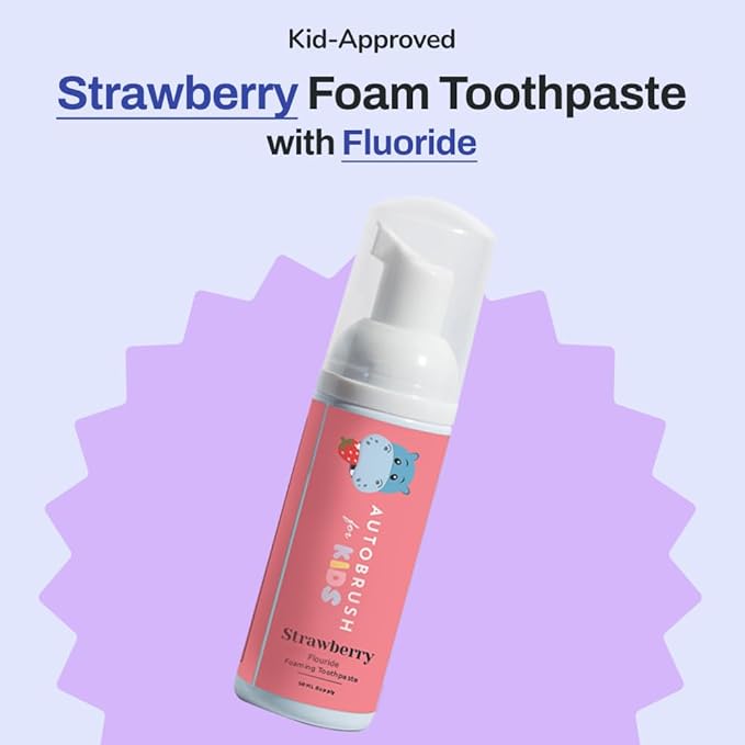 autobrush Kids Fluoride Foaming Toothpaste Strawberry Flavor for Electric or U-Shaped Toothbrush, SLS-Free, Training Toothpaste, Anti-Cavity, Travel Friendly (2 Pack)