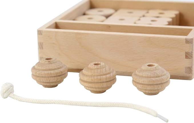 Lacing Bead 27 Large Wooden Beads 1 Lace for Toddler and Kids Montessori Educational Toy Fine Motor Skills 2 Years