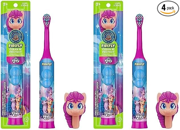 FIREFLY Clean N' Protect My Little Pony Power Toothbrush with 3D Character Cover, Soft Bristles, Battery Included, Ages 3+ (Pack of 2)