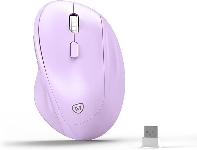 Ergonomic Wireless Mouse with USB Receiver for PC Computer, Laptop and Desktop, Ergo Mouse Vertical with Silent Clicks Long Battery Life, Up to 1600 DPI & 1 AA Battery Powered, Purple