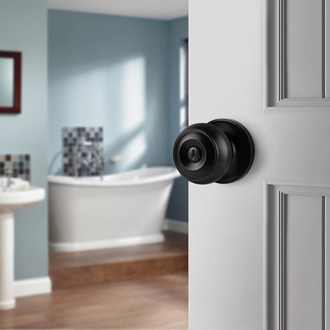 Probrico Matte Black Door Knobs, Door Handles with Lock and Knob, Keyless Interior Doorknobs for Bathroom Bedroom, 2 Pack
