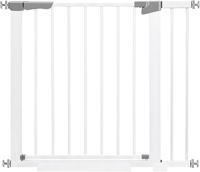 Baby Gate for Stairs Doorways and House, Extra Tall Walk Through Pet Gate, Extra Wide Child Gate, Auto Close Safty Gates, Metal Baby Gate Dog Gate, Pressure Mount, White.