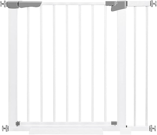 Baby Gate for Stairs Doorways and House, Extra Tall Walk Through Pet Gate, Extra Wide Child Gate, Auto Close Safty Gates, Metal Baby Gate Dog Gate, Pressure Mount, White.