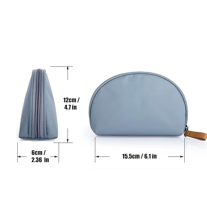 Hekyip Half Moon Cosmetic Beauty Bag for Purse Travel Handy Makeup Pouch for Women Girls (Grey-blue)