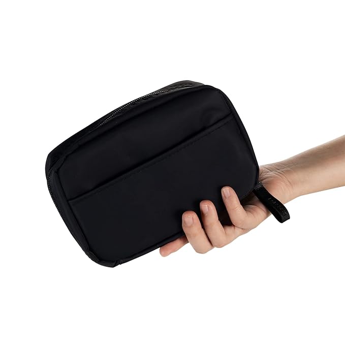 Hekyip Rectangular Beauty Bag, Small Travel Makeup Bag for Purse, Portable Waterproof Cosmetic Pouch for Ladies Women (Rectangular All Black)