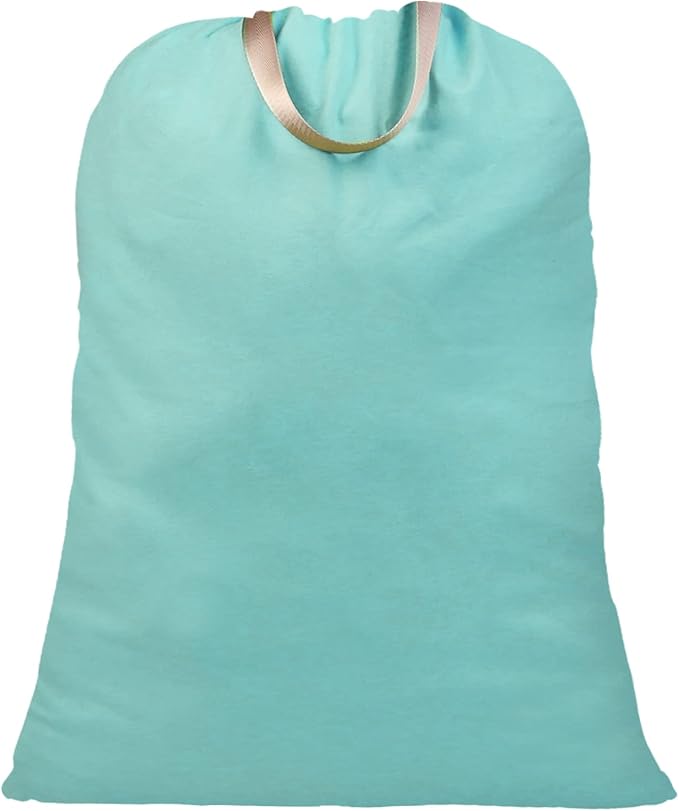 LOLOMLO Extra Large Canvas Laundry Bags with Handles & Drawstring Closure, Heavy Duty Tears Resistant Clothes Storage Travel Bags,25.5"x34",Teal Blue
