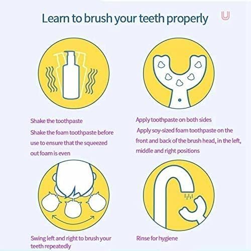 Kids Electric Toothbrush，6 Cleaning Models Toddler Toothbrush Waterproof Battery Powered 360 Automatic Sonic u Shaped Toothbrushes for 2-7 Years Old for Boys Girls（Blue）