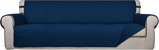 PureFit Reversible Quilted Sofa Cover, Water Resistant Slipcover Furniture Protector, Washable Couch Cover with Non Slip and Elastic Straps for Kids, Dogs, Pets (XX Large, Navy/Navy)
