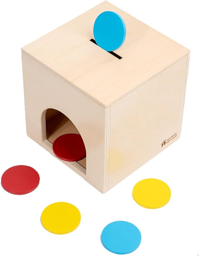 Adena Montessori 6 in 1 Play Kit Toy- 3 Nesting & Stacking Boxes, Object Permanence Drop Game, Coin Box, Carrot Harvest,Tissue Box,Sticks Matching Game for 6-12 Months 1 Year Old Toddlers 2 Year