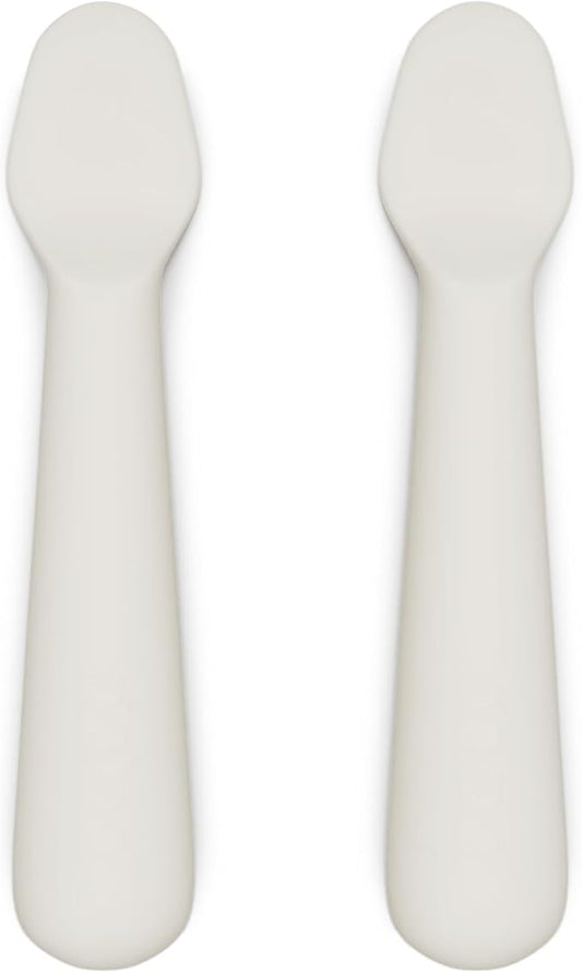Lalo Little Spoon Set - 2 Piece Baby Spoons Set for Infants & Babies - Made From Food Grade Silicone Dishwasher Safe - Baby Feeding Essentials for Early Stage Mealtime - Oatmeal
