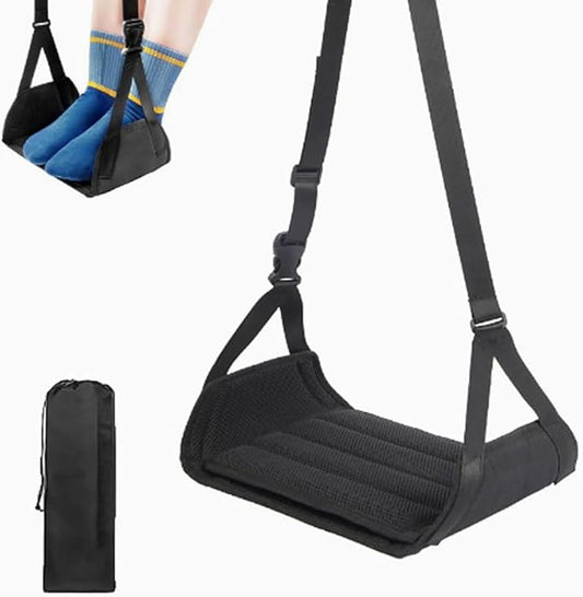 Takelablaze Airplane Travel Footrest Hammock with Hard Board Support and Adjustment Strap Desk Foot Hammock Comfy Footrest for Airplane Long Trip Travel Accessories