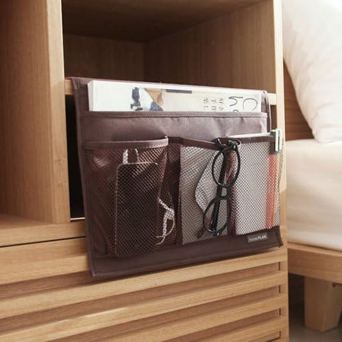 Bedside Storage Organizer with Pockets, Bedside Organizer Caddy for Remote Control, Table Cabinet, Phones, Magazines, Tablets, Accessories, Brown