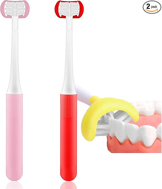 2 Pieces 3 Sided Toddler Toothbrush, Girls Toothbrush Kids, Autism Soft Bristles Toothbrush,Soft and Gentle for Complete Tooth and Gum Care