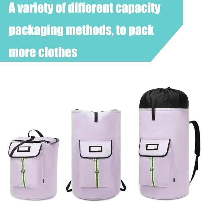 SUOVOCK laundry bag backpack,extra-large heavy duty laundry bags,laundry backpack for college students,drawstring closure (Light purple laundry bag backpack)