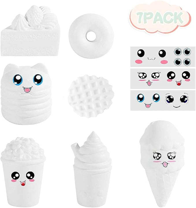 7Pcs Arts and Crafts for Girls,DIY Dessert Paint Your Own Squishies Kit!Gifts for Craft Lovers Kids Top Christmas Toys.Jumbo Slow Rise Squishies Stress Relief for Adult,with Decorating Stickers