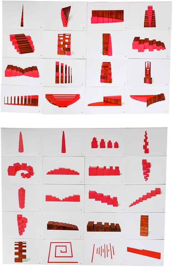 Kghios Montessori Pink Tower、 Brown Stair and Long Red Rods Sensorial Cards with Wood Box,Montessori Toys Materials for Toddlers Visual Sense, Early Educational Tools Preschool Learning Toys