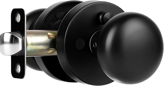 Matte Black Door Knob, Privacy Door Knobs Interior with Push-Button, Vintage Door Knob with Lock for Bedroom and Bathroom, 1 Pack
