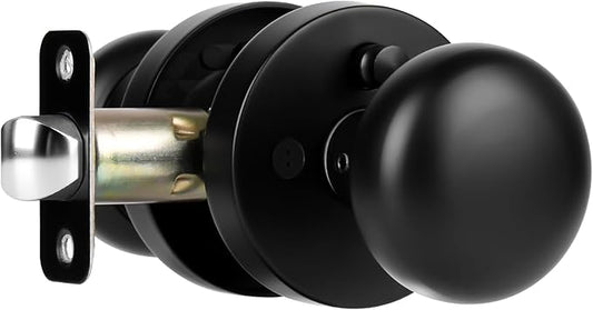 Matte Black Door Knob, Privacy Door Knobs Interior with Push-Button, Vintage Door Knob with Lock for Bedroom and Bathroom, 1 Pack