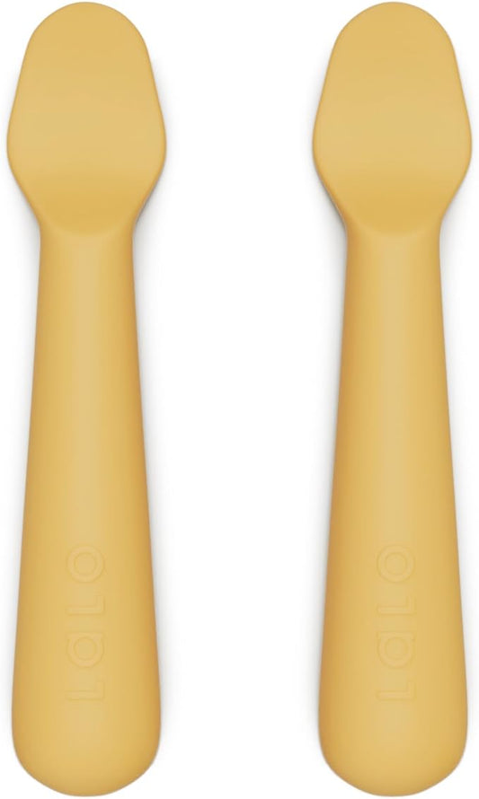 Lalo Little Spoon Set - 2 Piece Baby Spoons Set for Infants & Babies - Made From Food Grade Silicone Dishwasher Safe - Baby Feeding Essentials for Early Stage Mealtime - Honey