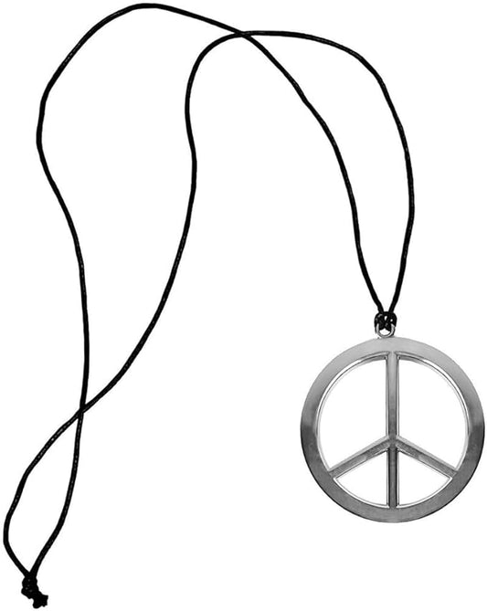amscan Peace Sign Necklace, Black/Silver