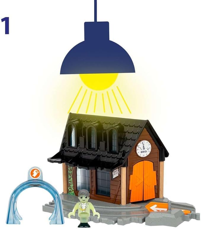BRIO World – 36007 Smart Tech Sound Spooky Train Station | Kid-Friendly Train Set Accessory | Interactive Sound and Light Effects | Glow-in-The-Dark Feature | Made with FSC-Certified Wood
