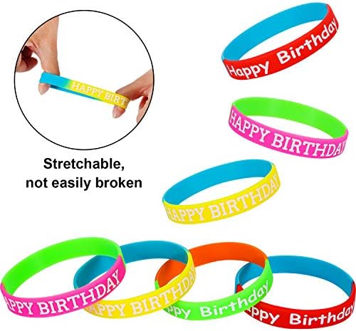 JOVITEC 48 Pieces Rubber Bracelets for Happy Birthday Gift Colored Silicone Bracelets for Teenagers Birthday Party Favors for Happy Birthday Party Supplies (48 Pieces, Style Set 1)