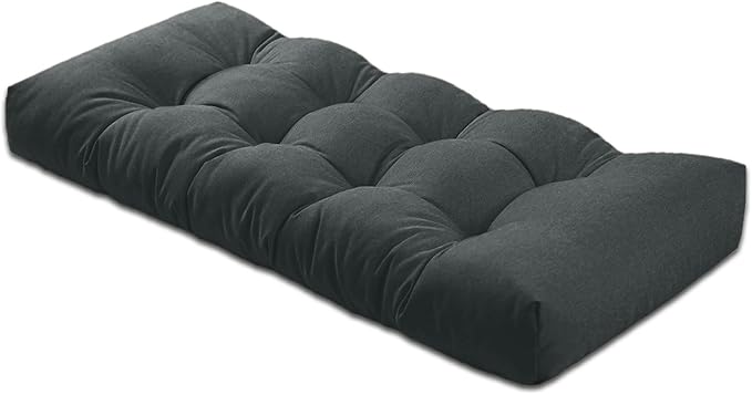 Bench Cushion 27 inches,Indoor/Outdoor Non-Slip Tufted Cushions, Premium Waterproof Linen, Soft Piano Sofa Cushions, Entryway Storage, Bay Window, High-Density Memory Foam(Black-27x12x4in)