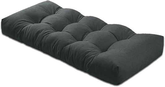 Bench Cushion 27 inches,Indoor/Outdoor Non-Slip Tufted Cushions, Premium Waterproof Linen, Soft Piano Sofa Cushions, Entryway Storage, Bay Window, High-Density Memory Foam(Black-27x12x4in)